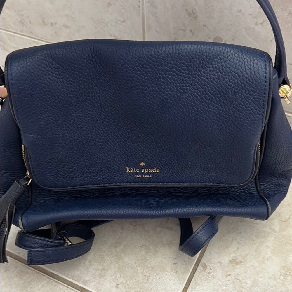 Kate Spade Blue Backpack Pebbled Leather